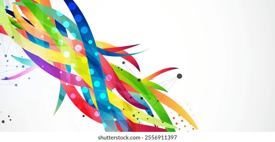 Abstract colored background on a gray gradient. Curves painted in bright colors, arbitrarily mixed with each other. Hand drawn vector.