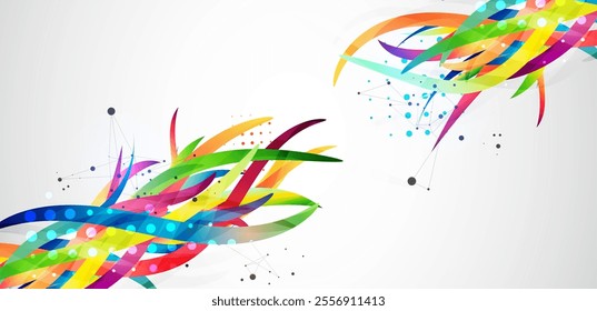 Abstract colored background on a gray gradient. Curves painted in bright colors, arbitrarily mixed with each other. Hand drawn vector.