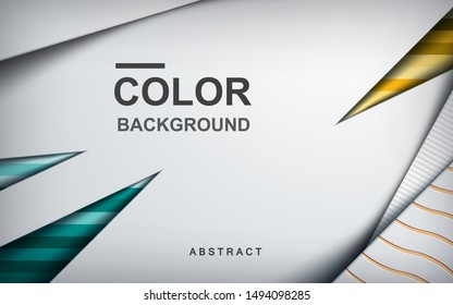 Abstract colored background with overlap layer and golden texture decoration. Yellow and green tosca palette.