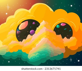Resumen de fondo coloreado con planetas.Planetas, estrellas y nebulosa espacial en ilustración vectorial.