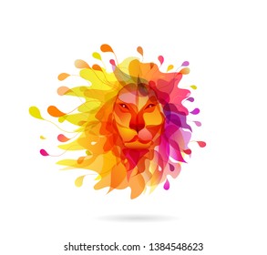 Abstract colored background with shapes reminding lion's head.