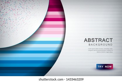 Abstract colored background with white overlap layer, texture shape and glitters decoration. Pink and blue palette.