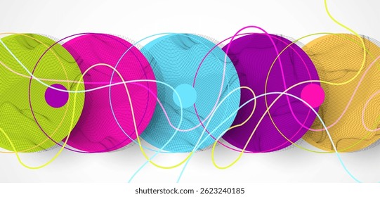 Abstract colored background.  Wireframe circles. Modern science or technology art elements. Surface illustration. Vector.