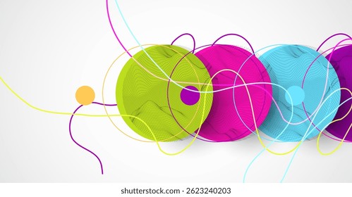 Abstract colored background.  Wireframe circles. Modern science or technology art elements. Surface illustration. Vector.