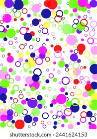 Abstract colored balls background. Multi-colored taw toy scattered on bright paper.  Black Vector Spot Polkadot. Small Pattern Cute Summer.