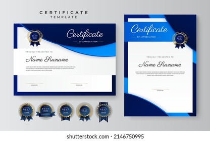 Abstract Colored Blue and Gold Waves Certificate Design