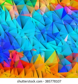 Abstract colored bright summer background, triangular geometric style 3d