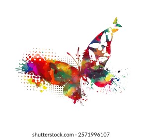 Abstract colored butterfly of small butterflies. hand drawing. Not AI. Vector illustration.