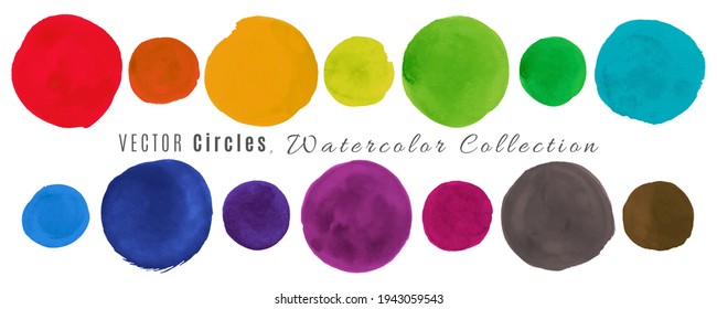 Abstract Colored Circl. Grunge Spots Elements. Graphic Shapes Drawing. Vector Colored Circl. Art Dots Design. Watercolour Blots on Paper. Ink Splash Texture. Acrylic Colored Circl.