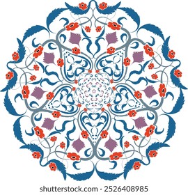 Abstract colored circle of flowers and leaves.