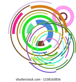 Abstract colored circles, lines, on white background, vector, business