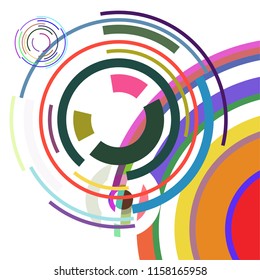 Abstract colored circles, lines, on white background, vector, business