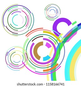 Abstract colored circles, lines, on white background, vector, business
