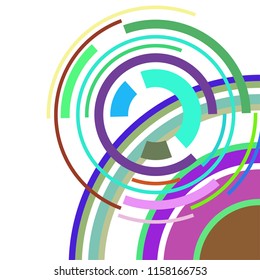 Abstract colored circles, lines, on white background, vector, business