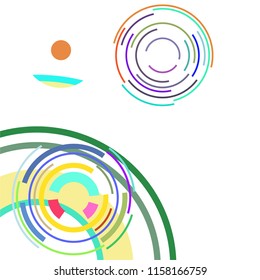 Abstract colored circles, lines, on white background, vector, business