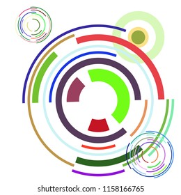 Abstract colored circles, lines, on white background, vector, business