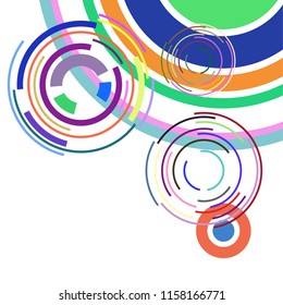 Abstract colored circles, lines, on white background, vector, business