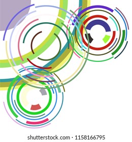 Abstract colored circles, lines, on white background, vector, business