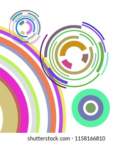 Abstract colored circles, lines, on white background, vector, business