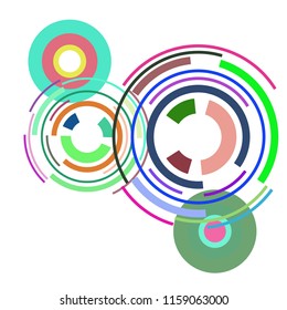 Abstract colored circles, lines, on white background, vector, business