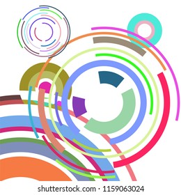 Abstract colored circles, lines, on white background, vector, business