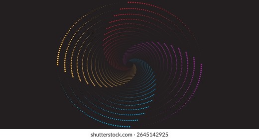 Abstract Colored Circular Dotted Design With Rotational Symmetry on Black Background