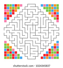 Abstract colored complex isolated labyrinth. Black color on a white background. An interesting game for children. With beautiful mosaic on the sides. Simple flat vector illustration.
