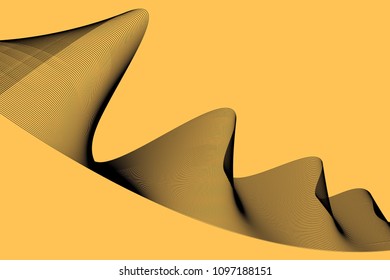 Abstract, colored composition of thin, curved lines on a yellow background. Vector image.