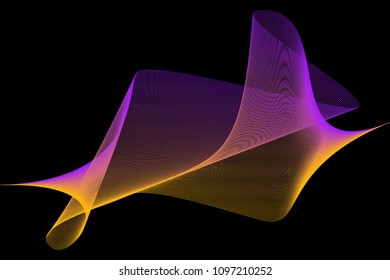 Abstract, colored composition of thin, curved lines on a black background. Vector image.