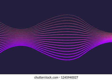 Abstract, colored composition of thin, curved lines on a color gradient background. Vector image.