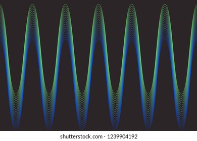 Abstract, colored composition of thin, wavy lines on a dark background. Vector image.