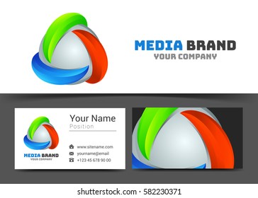 Abstract colored Corporate Logo and business card sign template. Creative design with colorful logotype visual identity composition made of multicolored element. Vector illustration.