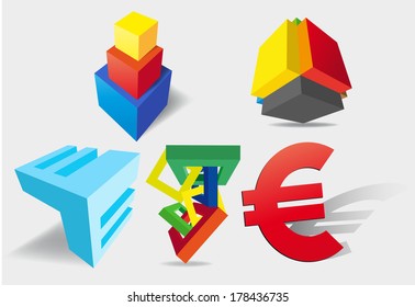 abstract colored cubes and euro  for design 