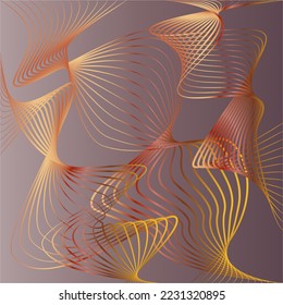 Abstract colored curved pattern with 3D effect drawing in retro style with gradient dark background