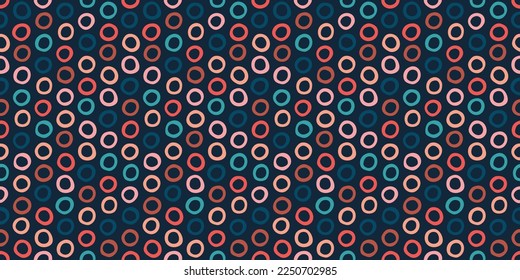 Abstract colored donut circles. Texture of identical geometric circles, seamless pattern. Vector print for wallpaper or seamless surfaces. Dark background.