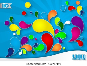Abstract colored drops on a blue background