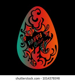 Abstract colored egg with ornament and lettering. Vector illustration. 