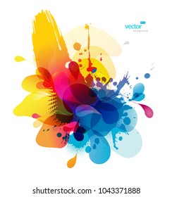 Abstract colored flower background with circles and brush strokes.