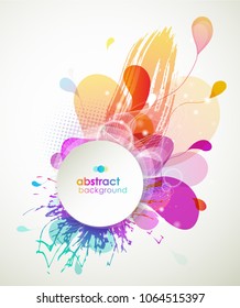 Abstract colored flower background with circles and brush strokes.
