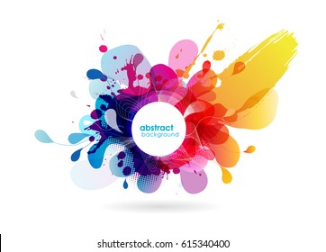 Abstract colored flower background with circles and brush strokes.