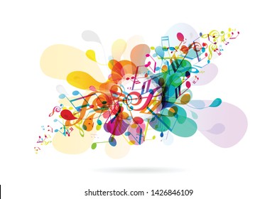 Abstract colored flower background with music tunes.