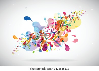 Abstract colored flower background with music tunes.