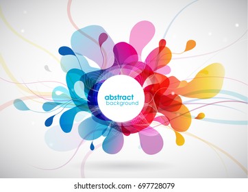 Abstract colored flower background with shapes and lines.