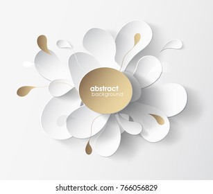 Abstract colored flower background with white and golden shapes.