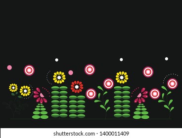 abstract colored flowers on a black background