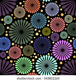 Abstract colored flowers on black background