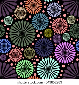 Abstract colored flowers on black background