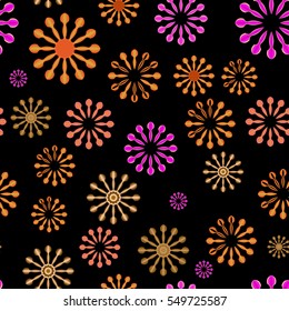 Abstract colored flowers on black background