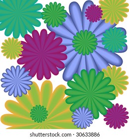 Abstract colored flowers on white background - vector illustration.