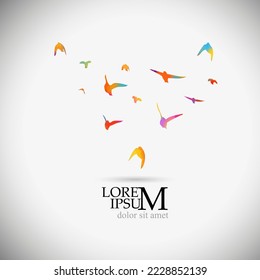 Aves voladoras de color abstracto. Medios mixtos. Logo de aves multicolores. Ilustración del vector